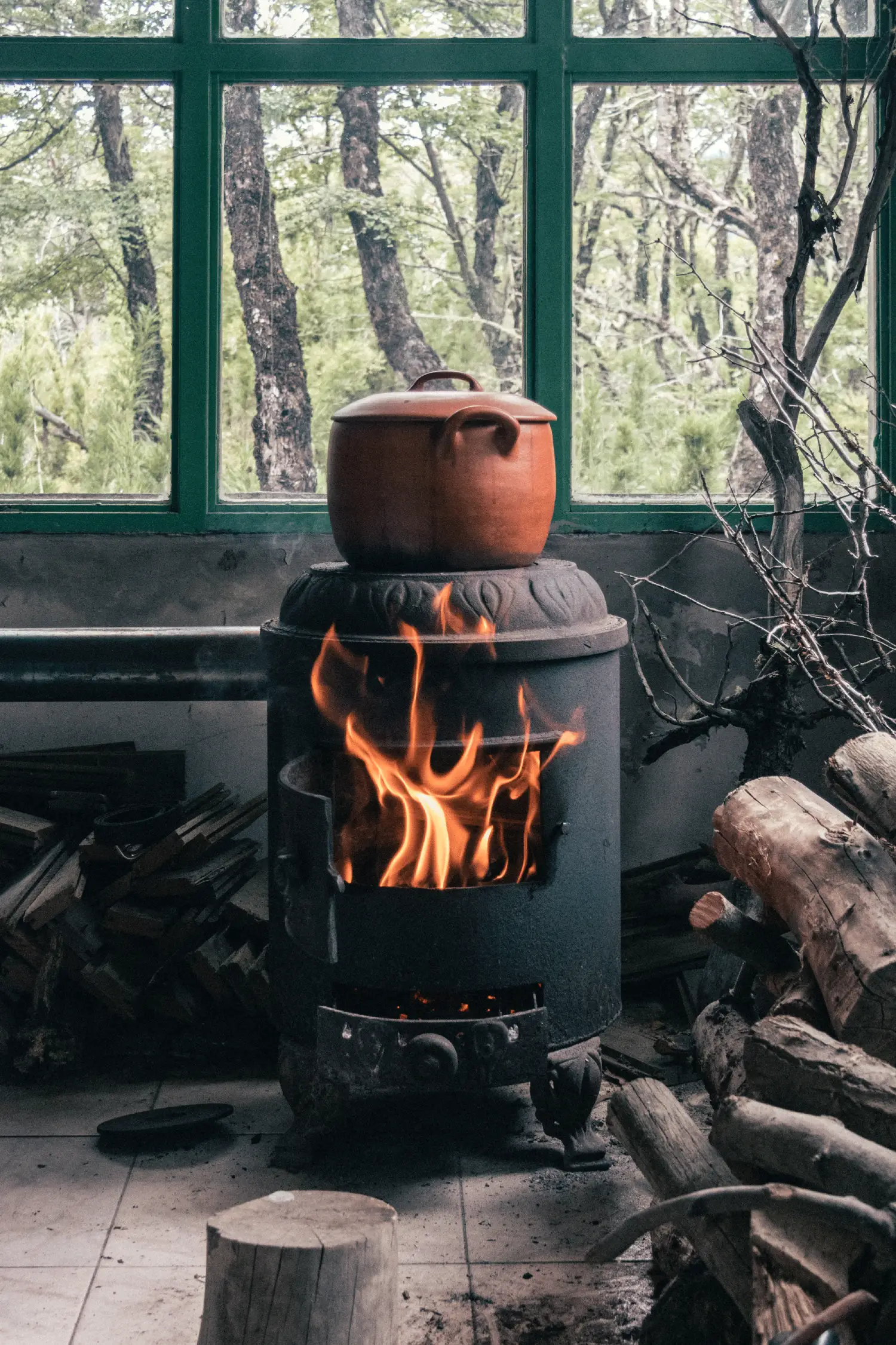 a stove with a pot on top of it